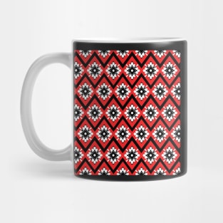 Red, black and white floral zig-zag pattern Mug